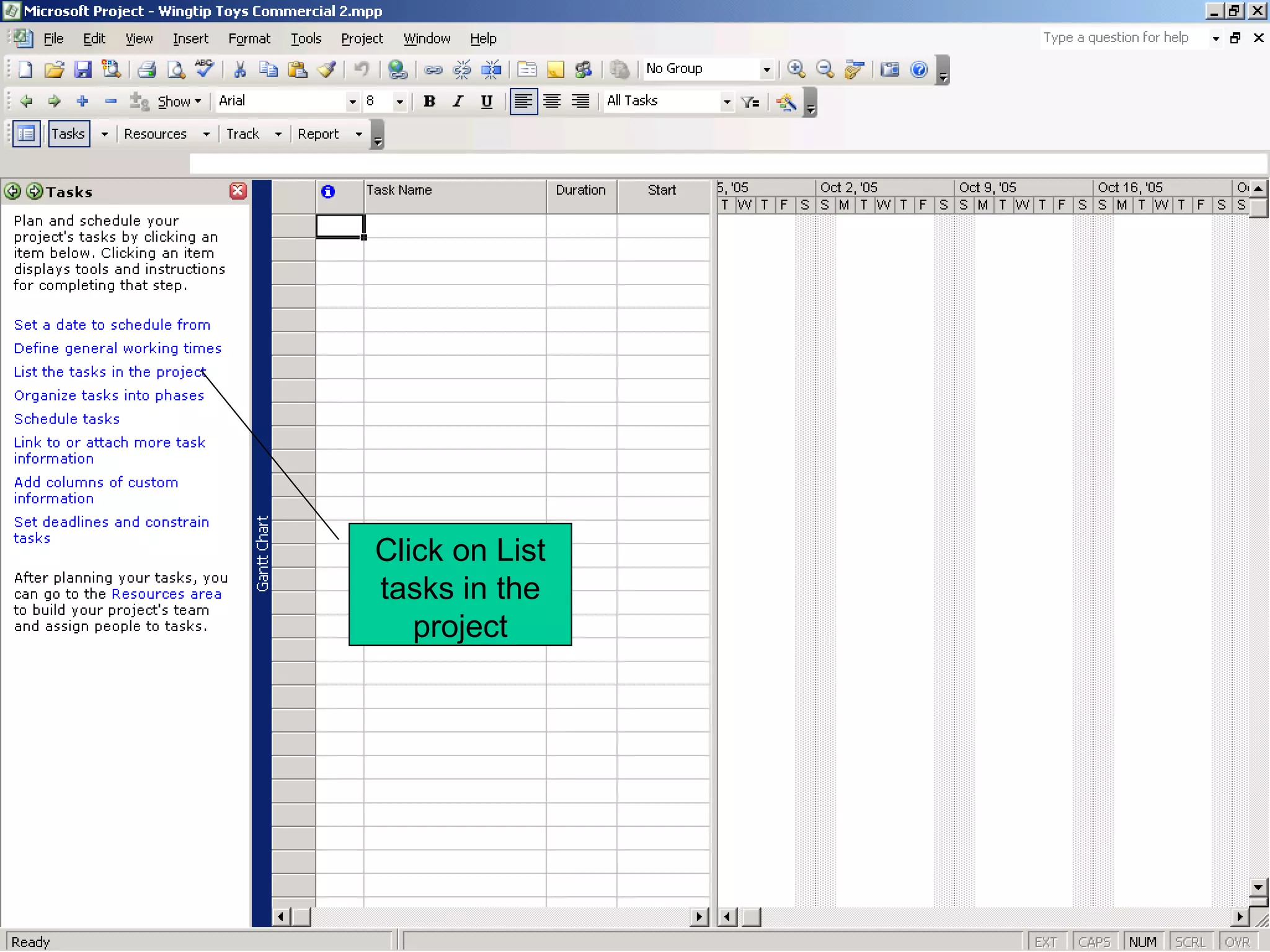 Click on List
tasks in the
   project
 