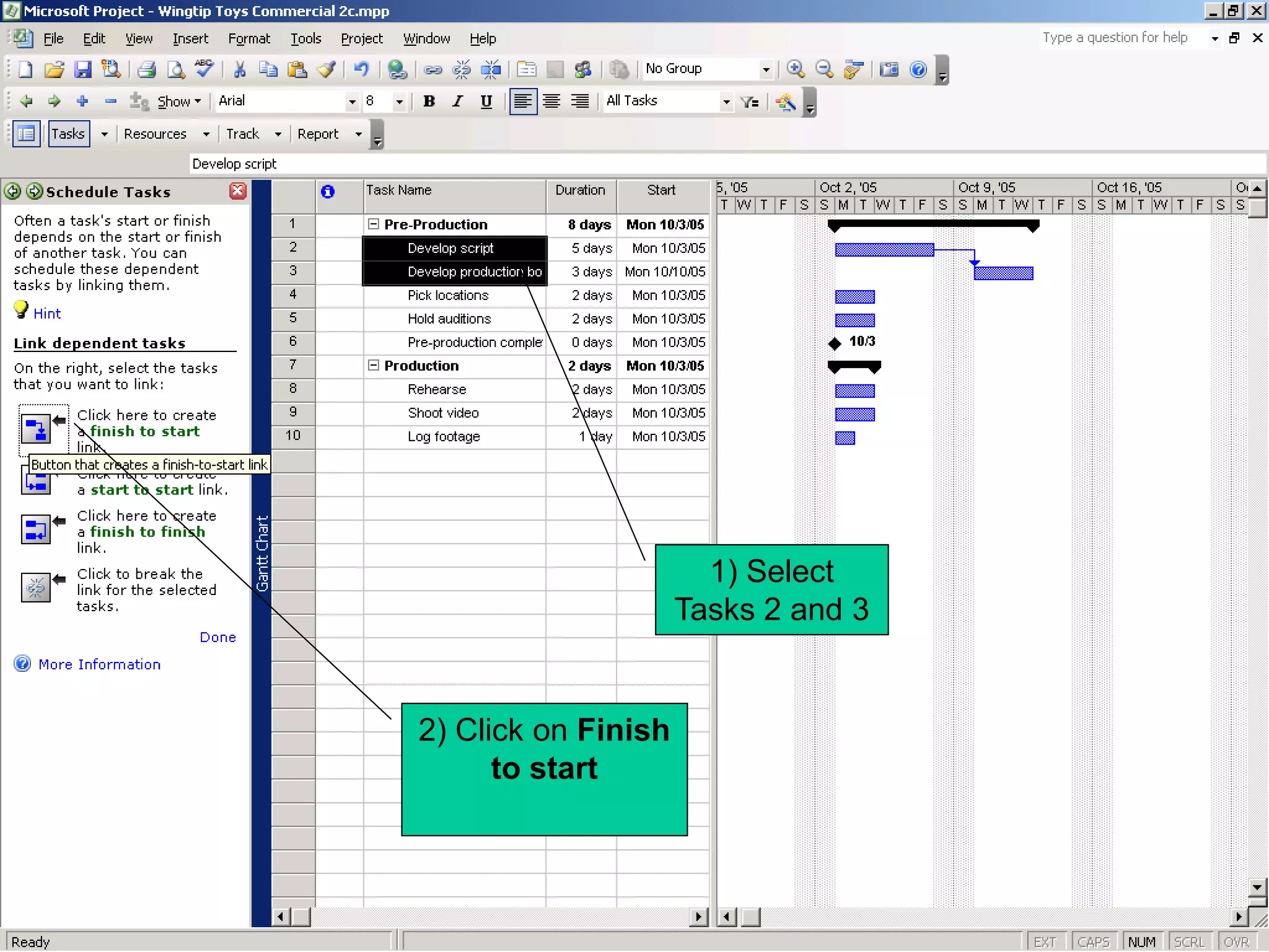 1) Select
                     Tasks 2 and 3


2) Click on Finish
      to start
 