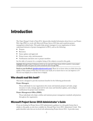 Microsoft project server 2010 project managers guide for project web ...