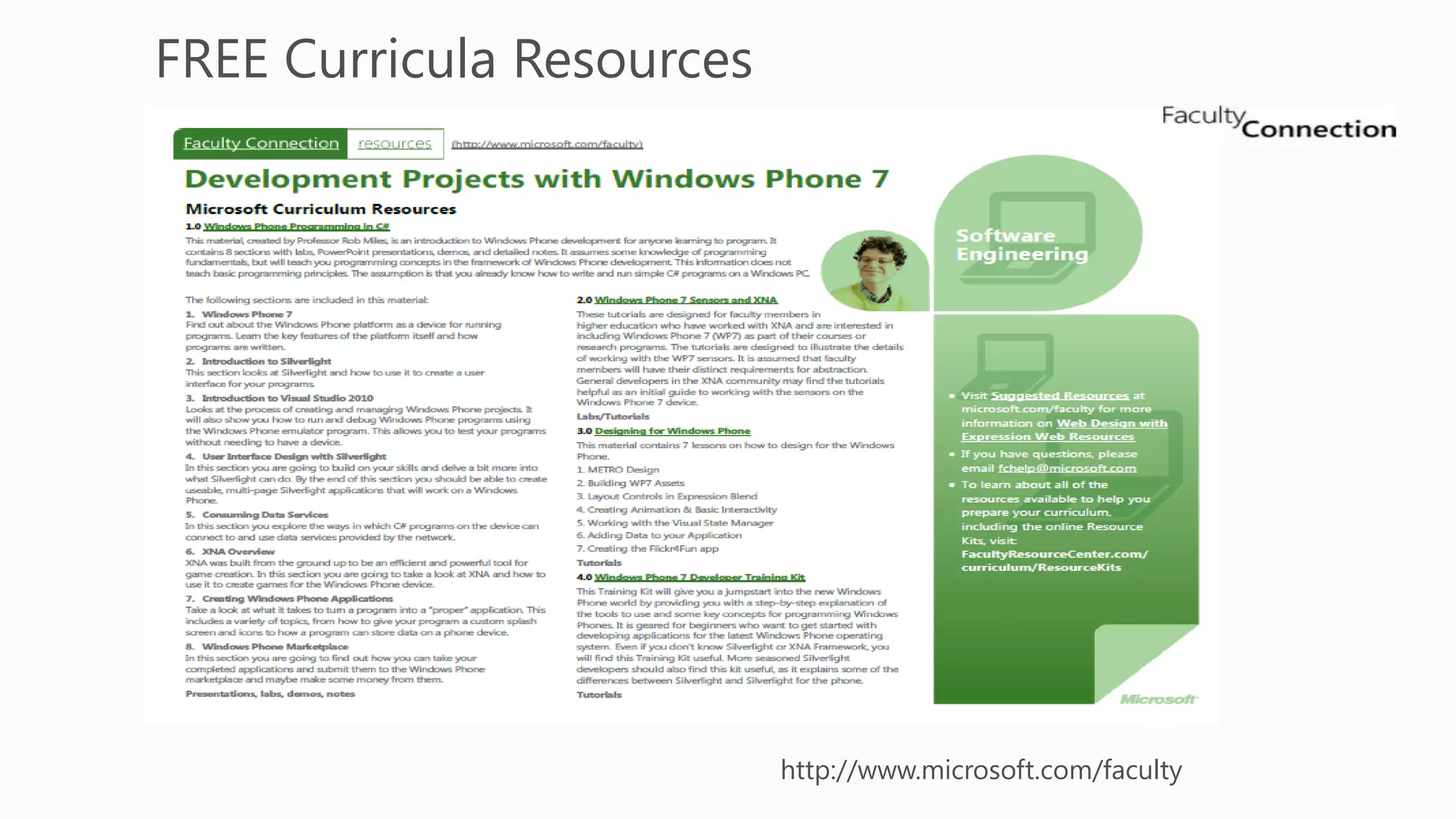 FREE Curricula Resources




                           http://www.microsoft.com/faculty
 