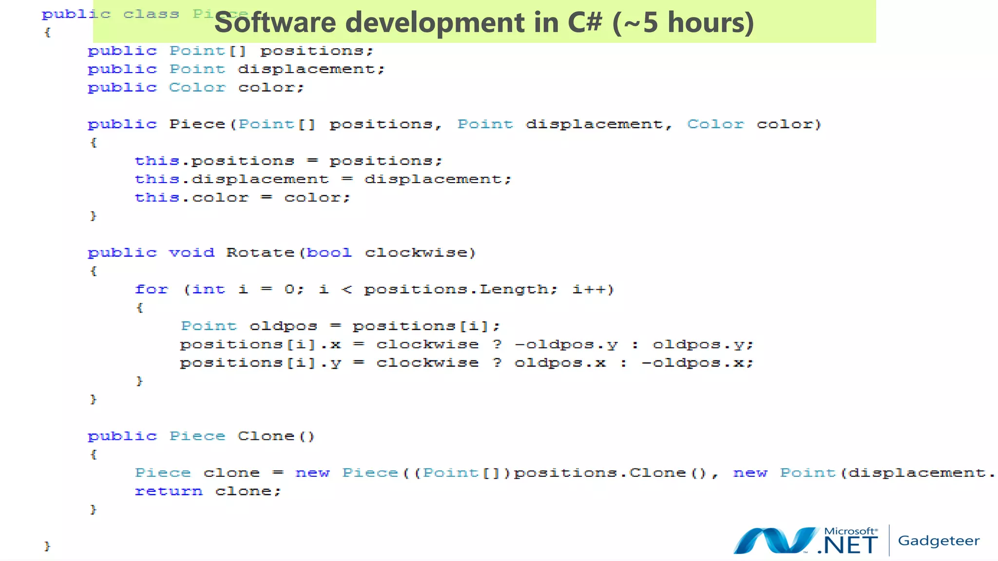 Software development in C# (~5 hours)
           MICROSOFT CONFIDENTIAL
 