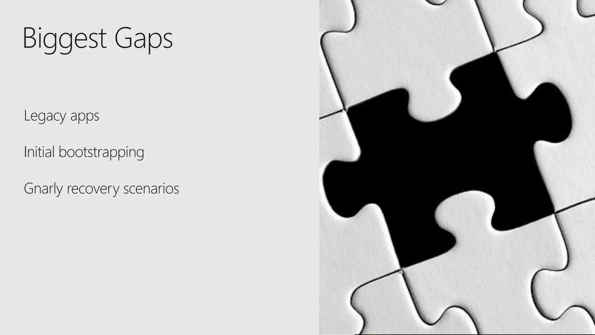 Legacy apps
Initial bootstrapping
Gnarly recovery scenarios
Biggest Gaps
manini.roy@hotmail.com
 