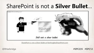 SharePoint is not a Silver Bullet…
SharePoint is not a Silver Bullet at NothingButSharePoint.com
 