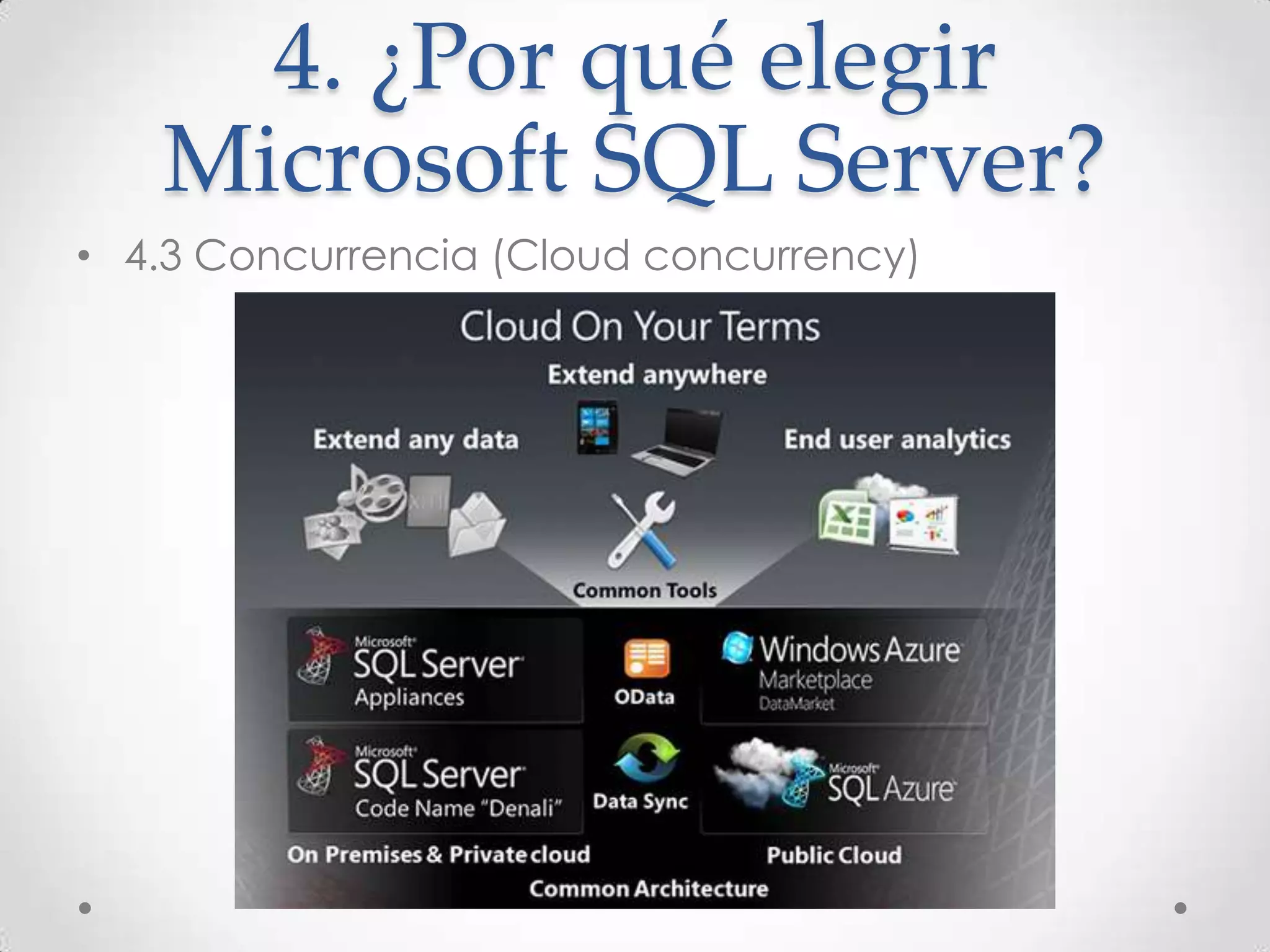 4. ¿Por qué elegir
   Microsoft SQL Server?
• 4.3 Concurrencia (Cloud concurrency)
 