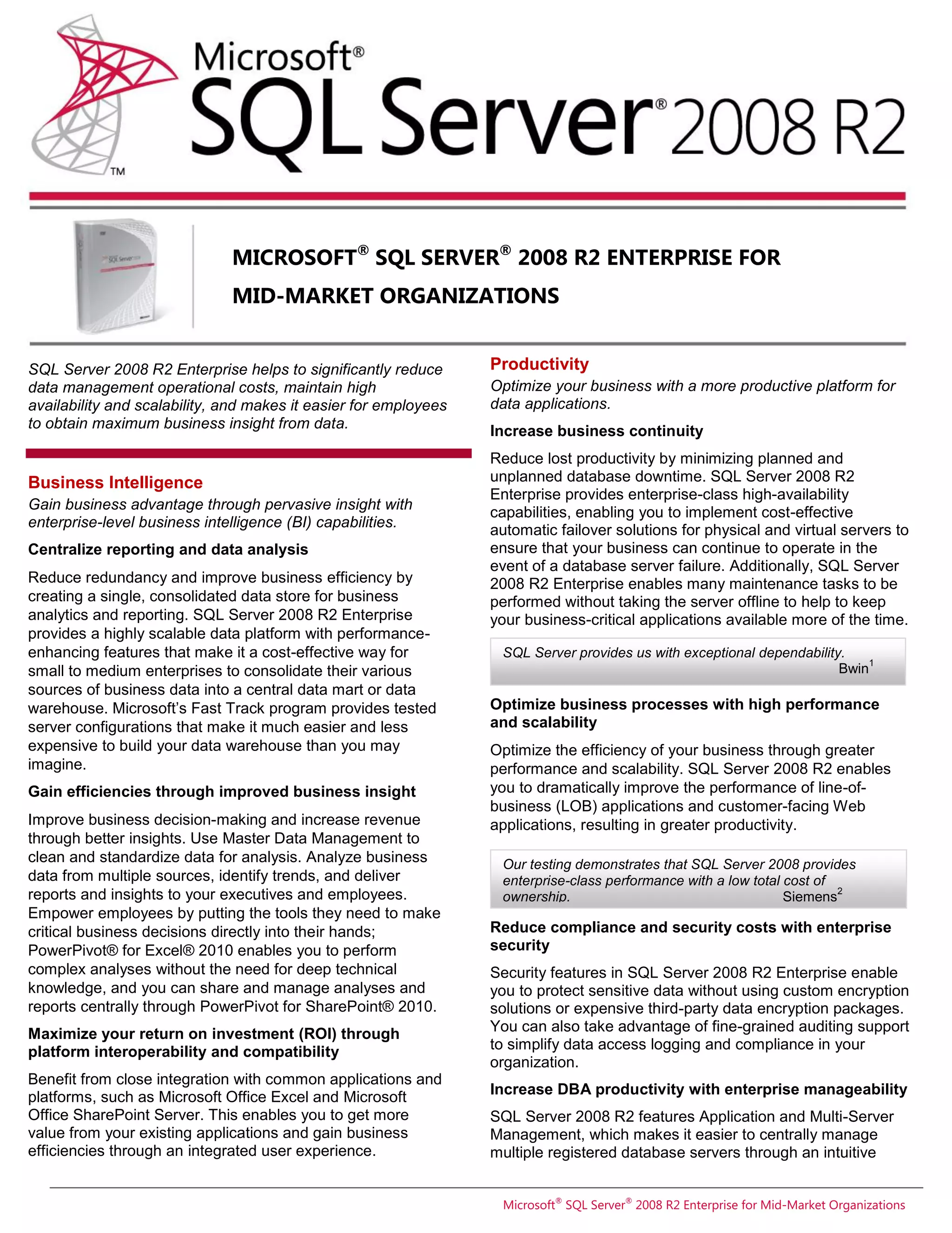 Microsoft SQL Server 2008 R2 - Enterprise for Mid Market Organizations ...