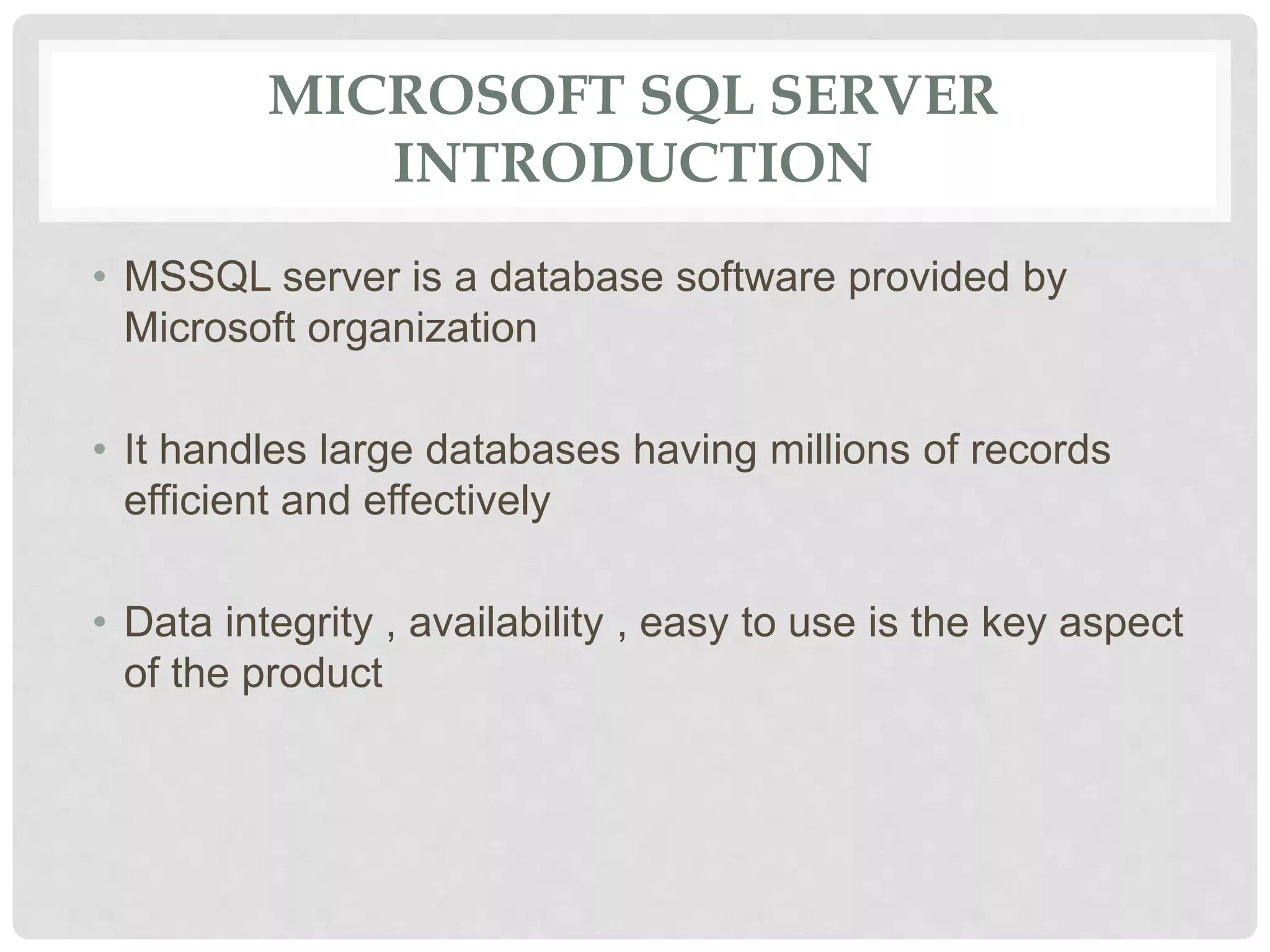 Microsoft sql server database administration | PPT