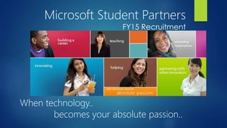 Microsoft Student Partners 
FY15 Recruitment 
When technology.. 
becomes your absolute passion.. 
 