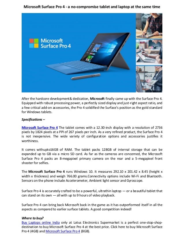 Microsoft Surface Pro 4 Core I5 6th Gen Lotus Electronics