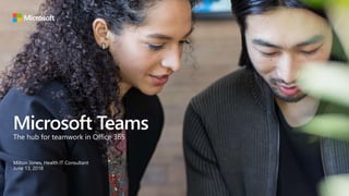 Microsoft Teams
The hub for teamwork in Office 365
Milton Jones, Health IT Consultant
June 13, 2018
 