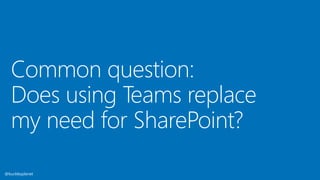 Common question:
Does using Teams replace
my need for SharePoint?
@buckleyplanet
 