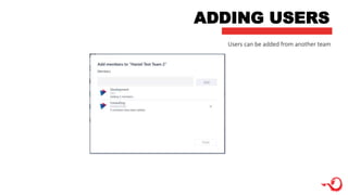 ADDING USERS
Users can be added from another team
 