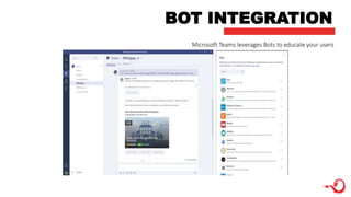 BOT INTEGRATION
Microsoft Teams leverages Bots to educate your users
 