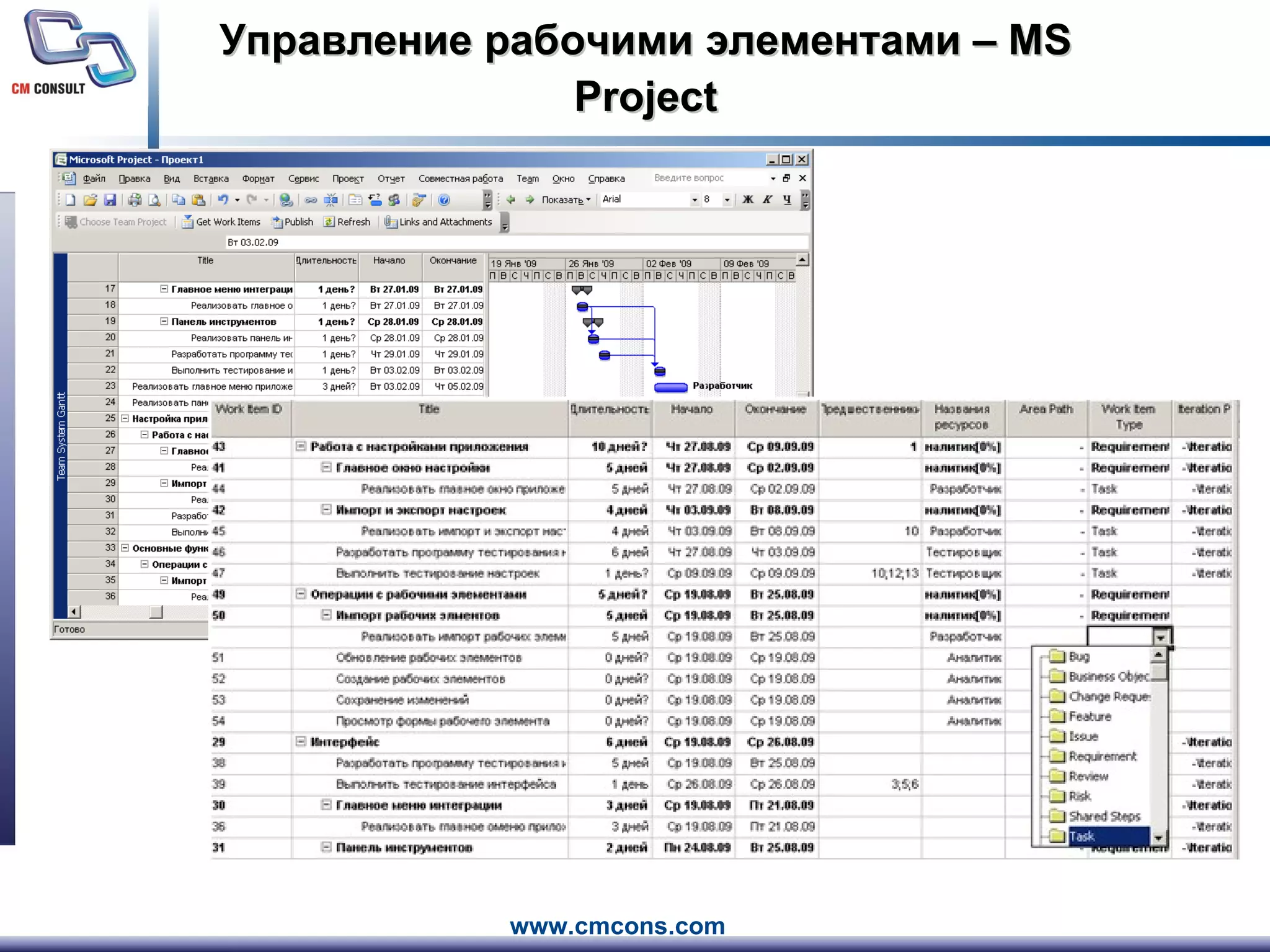 Управление рабочими элементами –  MS Project 