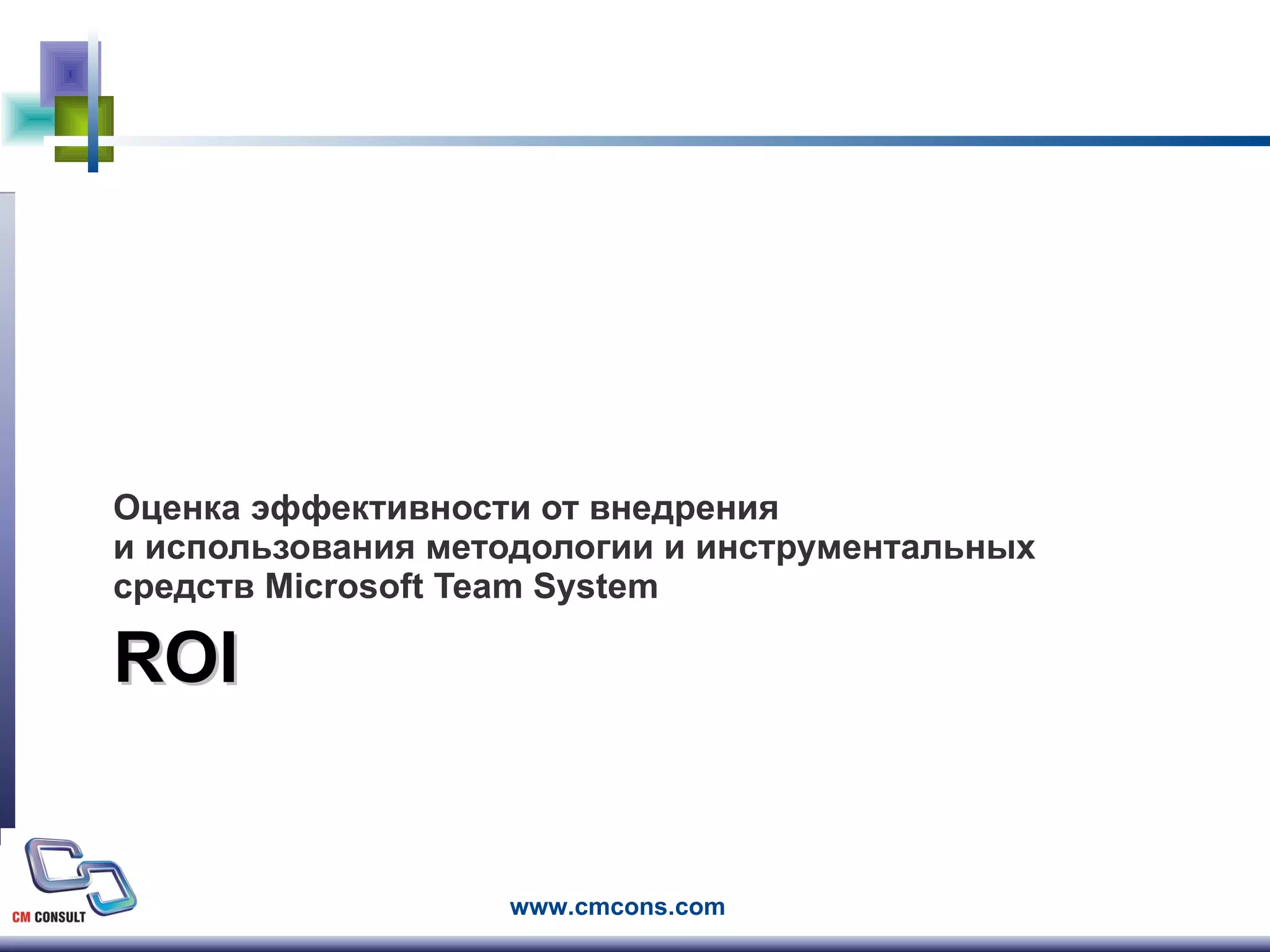 ROI Оценка эффективности от внедрения  и использования методологии и инструментальных средств  Microsoft Team System 