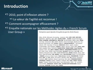Introduction2010, point d’inflexion atteint ?La valeur de l’agilité est reconnue !Comment accompagner efficacement ?Enquête nationale sur les Méthodes Agiles du « French Scrum User Group » 