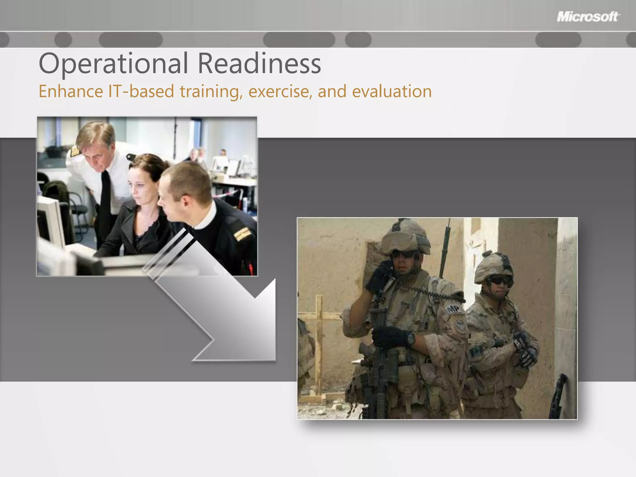 Operational Readiness
Enhance IT-based training, exercise, and evaluation
 