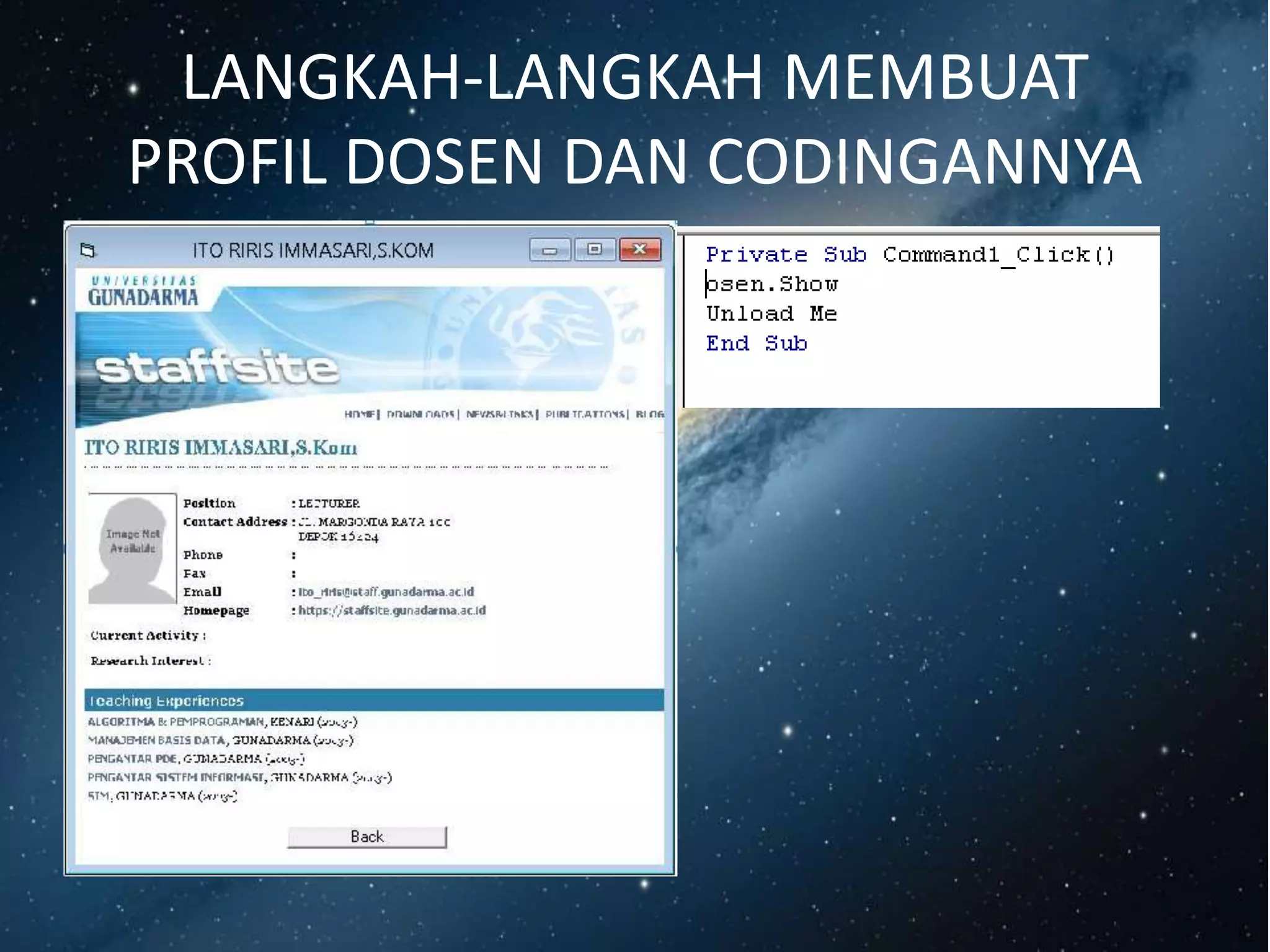LANGKAH-LANGKAH MEMBUAT
PROFIL DOSEN DAN CODINGANNYA
 