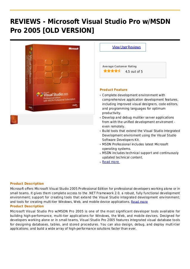 Microsoft visual studio pro w msdn pro 2005 [old version]