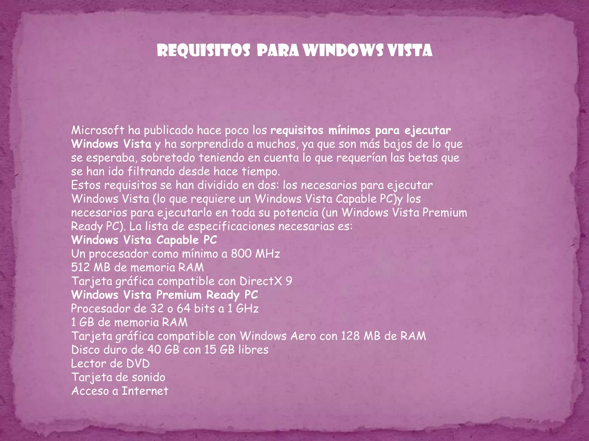 CARACTERISTICASEstas notas describen las características de Microsoft® Windows® 2000 que permiten la compatibilidad con Servicios diferenciados (DiffServ). Estas características son de gran interés para los fabricantes de equipos, proveedores de servicios Internet y administradores de redes ya que se espera que Windows 2000 se utilice en un gran número de equipos host conectados a Internet. Estas notas no deben utilizarse como si fueran una especificación completa de los mecanismos y características de Windows 2000. Para obtener más información, consulte las fuentes de información que se enumeran en el apéndice II.