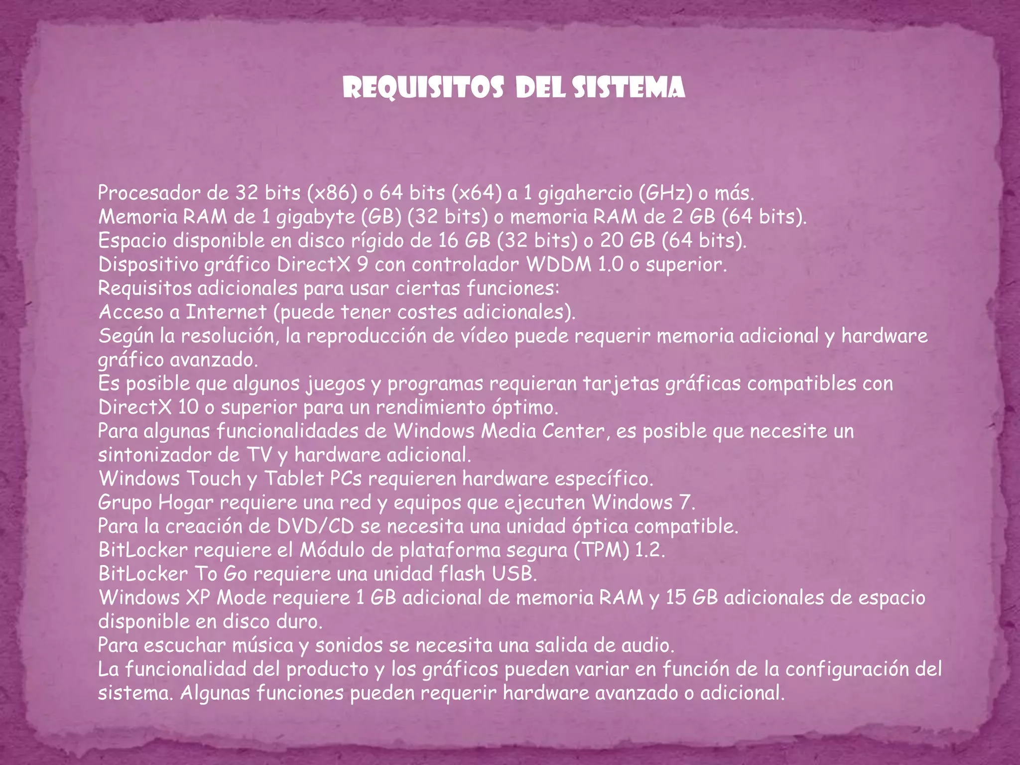 CaracterísticasWindows XP introdujo nuevas característicasAmbiente gráficoSecuencias más rápidas de inicio y de hibernación.Capacidad del sistema operativo de desconectar un dispositivo externo, de instalar nuevas aplicaciones y controladores sin necesidad de reiniciar.Una nueva interfaz de uso más fácil, incluyendo herramientas para el desarrollo de temas de escritorio.Uso de varias cuentas, lo que permite que un usuario guarde el estado actual y aplicaciones abiertos en su escritorio y permita que otro usuario abra una sesión sin perder esa información.ClearType, diseñado para mejorar legibilidad del texto encendido en pantallas de cristal líquido (LCD) y monitores similares.Escritorio Remoto, que permite a los usuarios abrir una sesión con una computadora que funciona con Windows XP a través de una red o Internet, teniendo acceso a sus usos, archivos, impresoras, y dispositivos;Soporte para la mayoría de módems ADSL y conexiones wireless, así como el establecimiento de una red FireWir