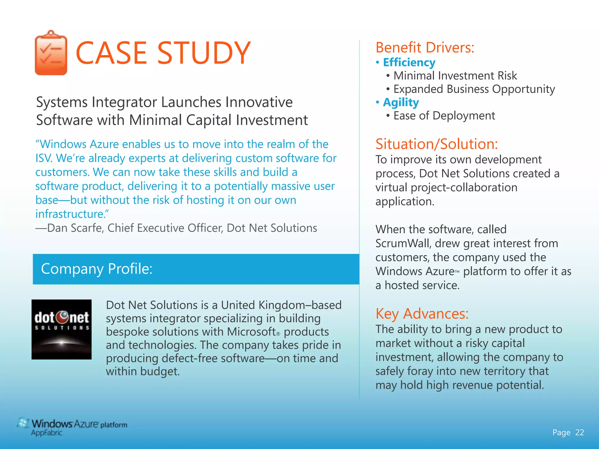 Discovery – supports Atom pub, …AppFabric Access ControlSimplify and automate complex authorization schema requests.Provide abstraction for federated claims-based authentication.Easily establish secure trust relationship.Applications or UsersData and Applications