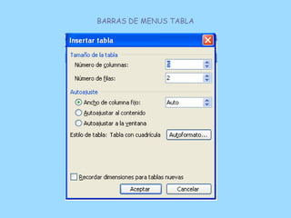BARRAS DE MENUS TABLA
 