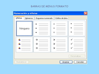 BARRAS DE MENUS FORMATO
 