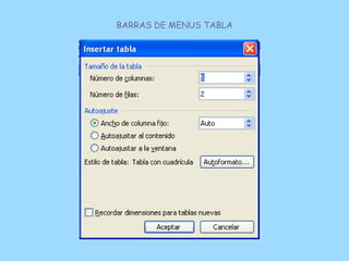 BARRAS DE MENUS TABLA
 