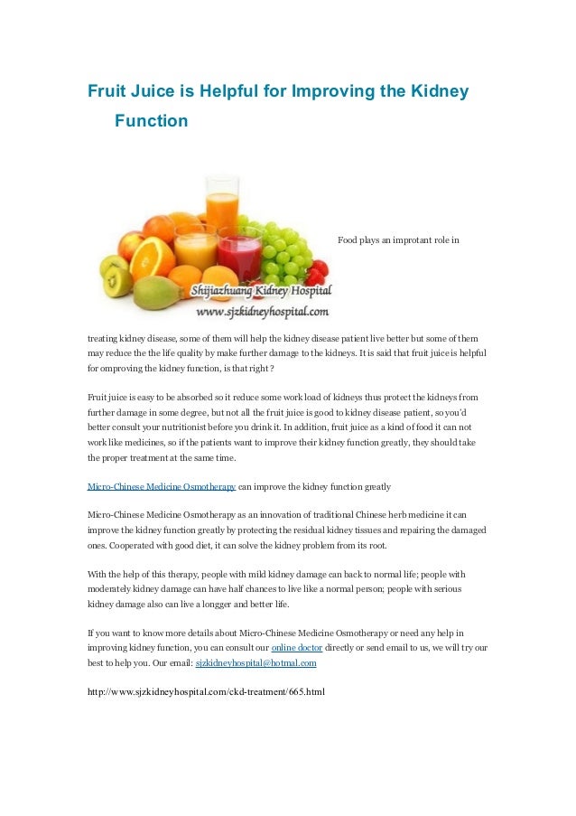 Fruit Juice is Helpful for Improving the Kidney Function