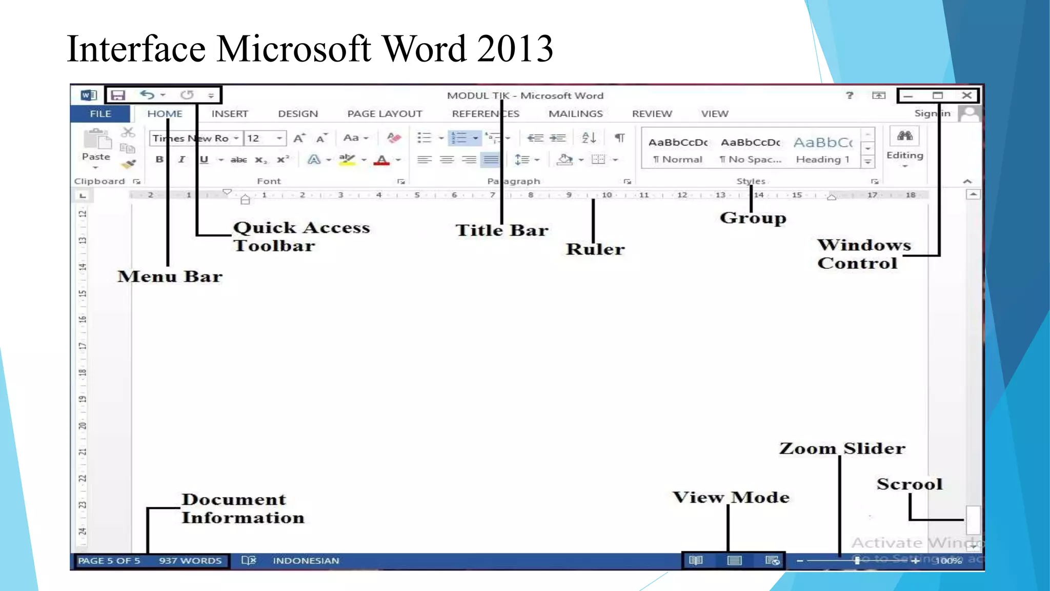Interface Microsoft Word 2013
 