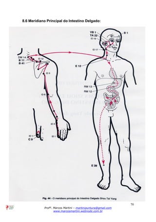 70
Profº. Marcos Martini – martinipuntura@gmail.com
www.marcosmartini.webnode.com.br
8.6 Meridiano Principal do Intestino Delgado:
 