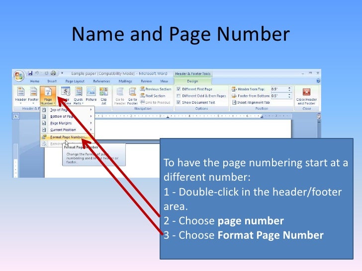 how to start page numbers on page 3