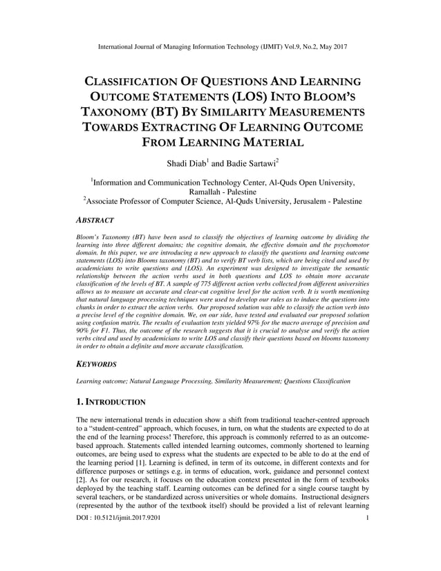 CLASSIFICATION OF QUESTIONS AND LEARNING OUTCOME STATEMENTS (LOS) INTO ...
