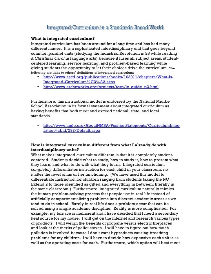 Integrated Curriculum in a StandardsBased World