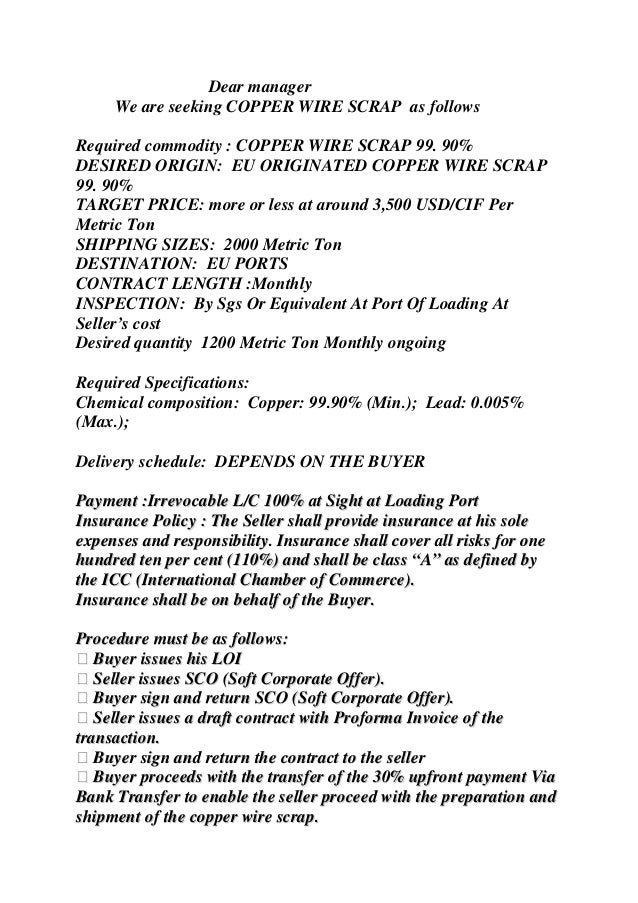 we are seeking copper wire scrap proforma invoice letter sample