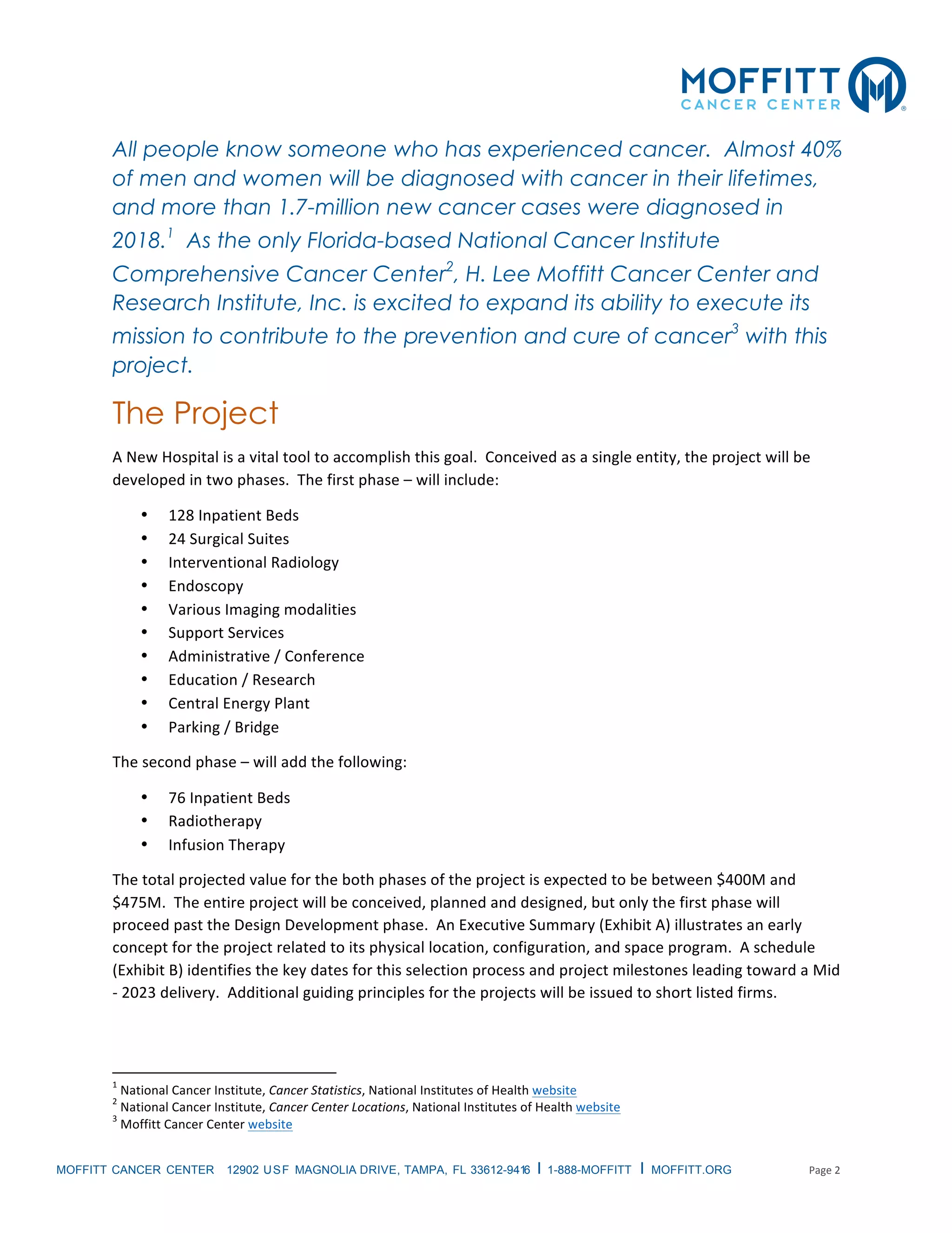 Medical Building Rfp Moffitt Cancer Center RFP 19-12-ssp new hospital expansion owners ...