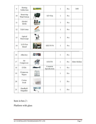 © V D INTELLISYS TECHNOLOGIES PVT. LTD Page 7
Item in box 2 :
Platform with glass
 