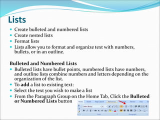 Allow Bullets Microsoft Word 2007 training.ppt