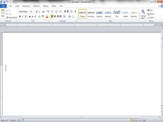Screen Components
The opening screen for
Microsoft Word 2010 looks like this…
Click here when you are ready to continue…
 