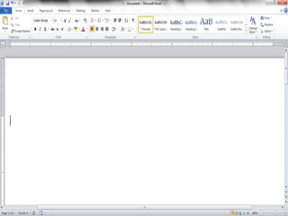 Screen Components
The opening screen for
Microsoft Word 2010 looks like this…
Click here when you are ready to continue…
 