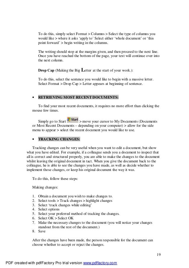 Microsoft word handout