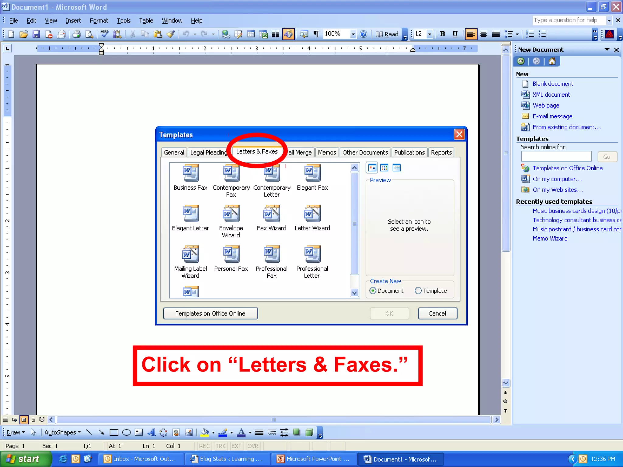 Click on “Letters & Faxes.”
 