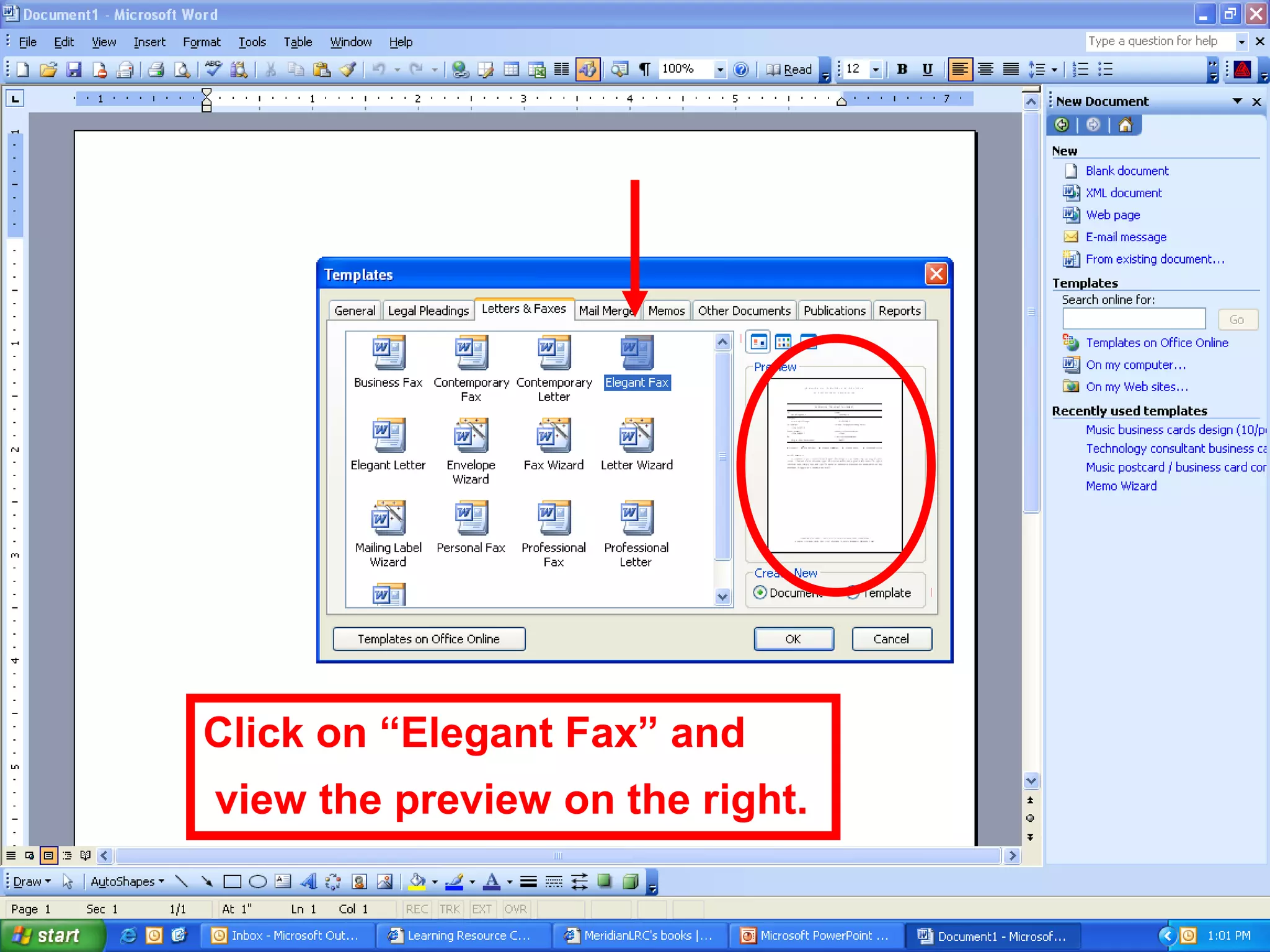 Click on “Elegant Fax” and
view the preview on the right.
 