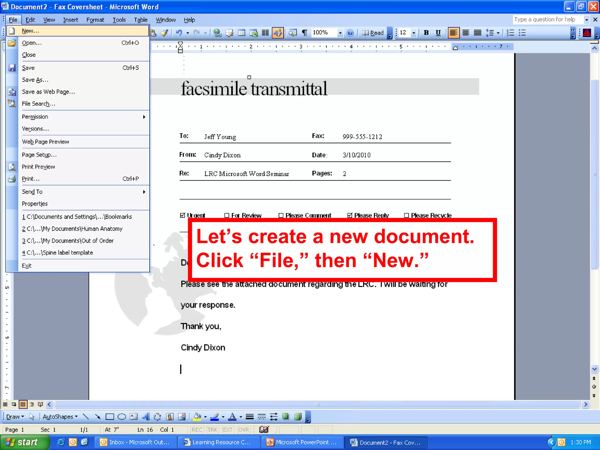 Let’s create a new document.
Click “File,” then “New.”
 