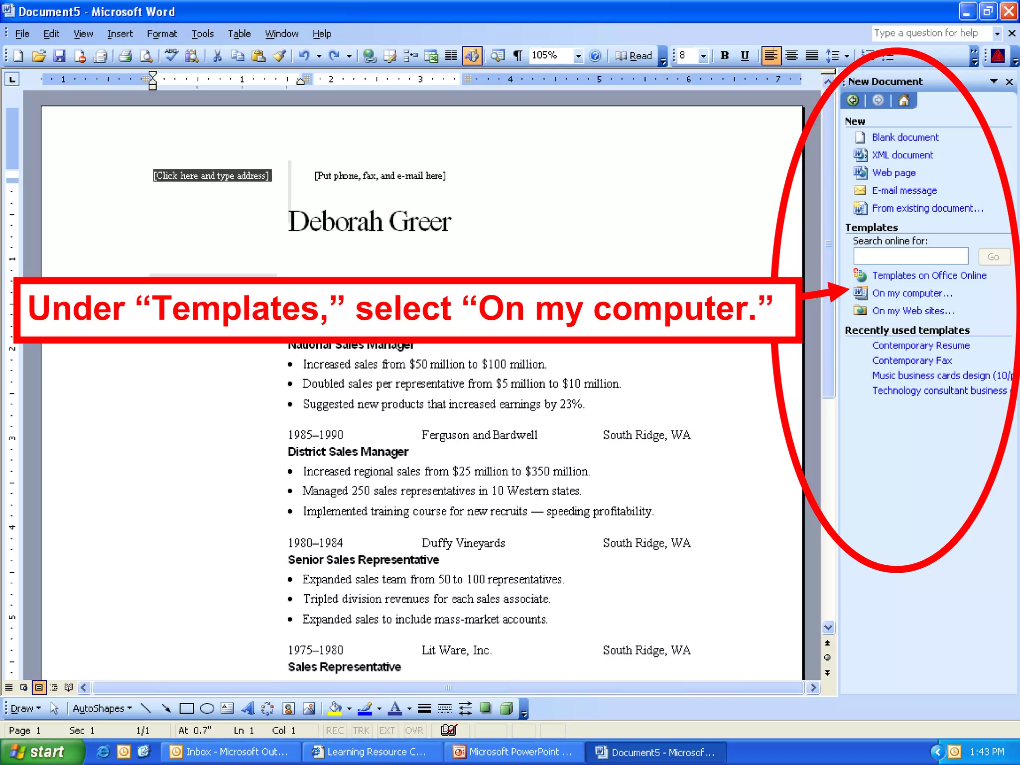 Under “Templates,” select “On my computer.”
 