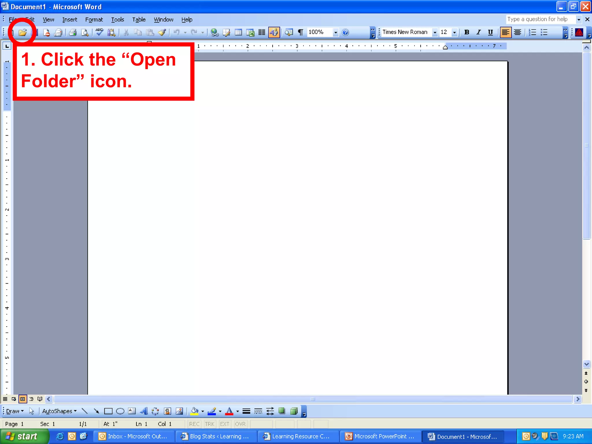 1. Click the “Open
Folder” icon.
 