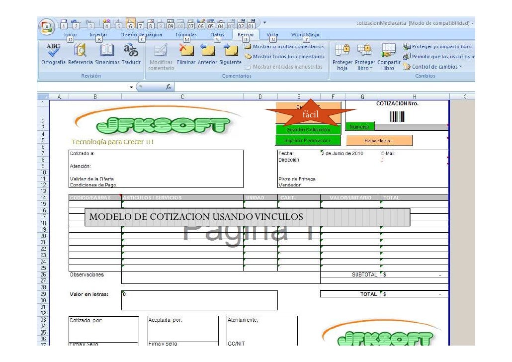 formato para cotizacion en excel