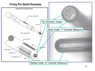 Firing Pin Detail Example Tip “Primary” Code Radial Code: 2 nd  Counter Measure Gear Code: 1 st  Counter Measure 