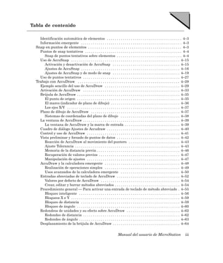 Tabla de contenido

    Identificación automática de elementos . . . . . . . . . . . . . . . . . . . . . . . . . . . . . . . . . . . . . . 4–3
    Información emergente . . . . . . . . . . . . . . . . . . . . . . . . . . . . . . . . . . . . . . . . . . . . . . . . . . . 4–3
  Snap en puntos de elementos . . . . . . . . . . . . . . . . . . . . . . . . . . . . . . . . . . . . . . . . . . . . . 4–3
    Puntos de snap tentativos . . . . . . . . . . . . . . . . . . . . . . . . . . . . . . . . . . . . . . . . . . . . . . . . . 4–4
       Snap de puntos tentativos sobre elementos . . . . . . . . . . . . . . . . . . . . . . . . . . . . . . . . . 4–4
    Uso de AccuSnap . . . . . . . . . . . . . . . . . . . . . . . . . . . . . . . . . . . . . . . . . . . . . . . . . . . . . . . 4–15
       Activación y desactivación de AccuSnap . . . . . . . . . . . . . . . . . . . . . . . . . . . . . . . . . . 4–15
       Ajustes de AccuSnap . . . . . . . . . . . . . . . . . . . . . . . . . . . . . . . . . . . . . . . . . . . . . . . . . . 4–16
       Ajustes de AccuSnap y de modo de snap . . . . . . . . . . . . . . . . . . . . . . . . . . . . . . . . . . 4–19
    Uso de puntos tentativos . . . . . . . . . . . . . . . . . . . . . . . . . . . . . . . . . . . . . . . . . . . . . . . . . 4–27
  Trabajo con AccuDraw . . . . . . . . . . . . . . . . . . . . . . . . . . . . . . . . . . . . . . . . . . . . . . . . . 4–29
    Ejemplo sencillo del uso de AccuDraw . . . . . . . . . . . . . . . . . . . . . . . . . . . . . . . . . . . . . . 4–29
    Activación de AccuDraw . . . . . . . . . . . . . . . . . . . . . . . . . . . . . . . . . . . . . . . . . . . . . . . . . 4–33
    Brújula de AccuDraw . . . . . . . . . . . . . . . . . . . . . . . . . . . . . . . . . . . . . . . . . . . . . . . . . . . . 4–35
       El punto de origen . . . . . . . . . . . . . . . . . . . . . . . . . . . . . . . . . . . . . . . . . . . . . . . . . . . . 4–35
       El marco (indicador de plano de dibujo) . . . . . . . . . . . . . . . . . . . . . . . . . . . . . . . . . . . 4–36
       Los ejes X/Y . . . . . . . . . . . . . . . . . . . . . . . . . . . . . . . . . . . . . . . . . . . . . . . . . . . . . . . . . 4–37
    Plano de dibujo de AccuDraw . . . . . . . . . . . . . . . . . . . . . . . . . . . . . . . . . . . . . . . . . . . . . 4–37
       Sistemas de coordenadas del plano de dibujo . . . . . . . . . . . . . . . . . . . . . . . . . . . . . . 4–38
    La ventana de AccuDraw . . . . . . . . . . . . . . . . . . . . . . . . . . . . . . . . . . . . . . . . . . . . . . . . . 4–39
       La ventana de AccuDraw y la marca de entrada . . . . . . . . . . . . . . . . . . . . . . . . . . . . 4–39
    Cuadro de diálogo Ajustes de Accudraw . . . . . . . . . . . . . . . . . . . . . . . . . . . . . . . . . . . . . 4–40
    Control y uso de AccuDraw . . . . . . . . . . . . . . . . . . . . . . . . . . . . . . . . . . . . . . . . . . . . . . . 4–41
    Vista preliminar y forzado de puntos de datos . . . . . . . . . . . . . . . . . . . . . . . . . . . . . . . . 4–42
       Reacción de AccuDraw al movimiento del puntero . . . . . . . . . . . . . . . . . . . . . . . . . . 4–43
       Ajuste Tolerancia . . . . . . . . . . . . . . . . . . . . . . . . . . . . . . . . . . . . . . . . . . . . . . . . . . . . . 4–43
       Memoria de la distancia previa . . . . . . . . . . . . . . . . . . . . . . . . . . . . . . . . . . . . . . . . . . 4–46
       Recuperación de valores previos . . . . . . . . . . . . . . . . . . . . . . . . . . . . . . . . . . . . . . . . . 4–47
       Manipulación de ajustes . . . . . . . . . . . . . . . . . . . . . . . . . . . . . . . . . . . . . . . . . . . . . . . 4–47
    AccuDraw y la calculadora emergente . . . . . . . . . . . . . . . . . . . . . . . . . . . . . . . . . . . . . . 4–48
       Realización de operaciones simples . . . . . . . . . . . . . . . . . . . . . . . . . . . . . . . . . . . . . . 4–49
       Usos avanzados de la calculadora emergente . . . . . . . . . . . . . . . . . . . . . . . . . . . . . . 4–50
    Entradas abreviadas de teclado de AccuDraw . . . . . . . . . . . . . . . . . . . . . . . . . . . . . . . . 4–52
       Valores por defecto de AccuDraw . . . . . . . . . . . . . . . . . . . . . . . . . . . . . . . . . . . . . . . . 4–54
       Crear, editar y borrar métodos abreviados . . . . . . . . . . . . . . . . . . . . . . . . . . . . . . . . . 4–54
    Procedimiento general — Para activar una entrada de teclado de método abreviado . 4–55
       Bloqueo inteligente . . . . . . . . . . . . . . . . . . . . . . . . . . . . . . . . . . . . . . . . . . . . . . . . . . . 4–56
       Bloqueos X e Y . . . . . . . . . . . . . . . . . . . . . . . . . . . . . . . . . . . . . . . . . . . . . . . . . . . . . . . 4–59
       Bloqueo de distancia . . . . . . . . . . . . . . . . . . . . . . . . . . . . . . . . . . . . . . . . . . . . . . . . . . 4–59
       Bloqueo de ángulo . . . . . . . . . . . . . . . . . . . . . . . . . . . . . . . . . . . . . . . . . . . . . . . . . . . . 4–60
    Redondeos de unidades y su efecto sobre AccuDraw . . . . . . . . . . . . . . . . . . . . . . . . . . . 4–62
       Redondeo de distancia . . . . . . . . . . . . . . . . . . . . . . . . . . . . . . . . . . . . . . . . . . . . . . . . . 4–62
       Redondeo de ángulo . . . . . . . . . . . . . . . . . . . . . . . . . . . . . . . . . . . . . . . . . . . . . . . . . . . 4–63
    Desplazamiento de la brújula de AccuDraw . . . . . . . . . . . . . . . . . . . . . . . . . . . . . . . . . . 4–64


                                                                          Manual del usuario de MicroStation                          iii
 