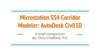 Microstation SS4 Corridor
Modeler: AutoDesk Civil3D
A brief comparison
By: Chris Chatfield, P.E.
 